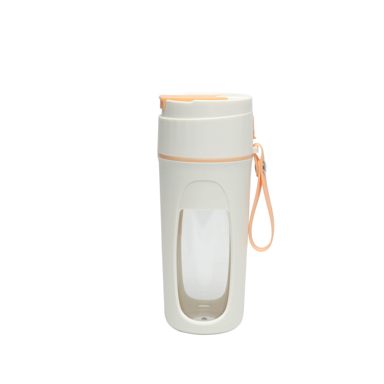 Shopi Vella storage bottle with peach strap and lid, best portable blender for smoothies design