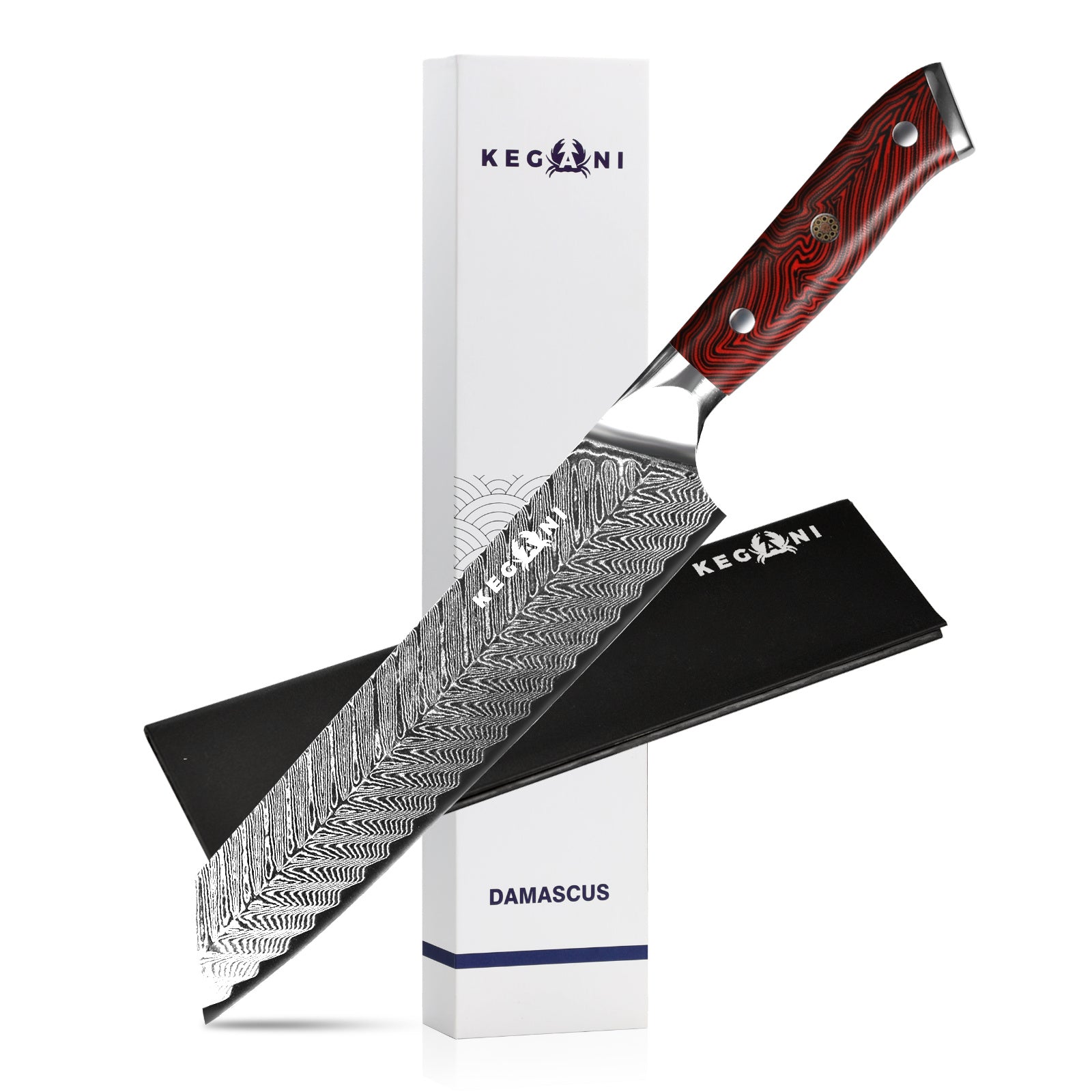 7 inch Chinese cleaver knife with sheath featuring damascus steel blade and wooden handle by Shopi Vella