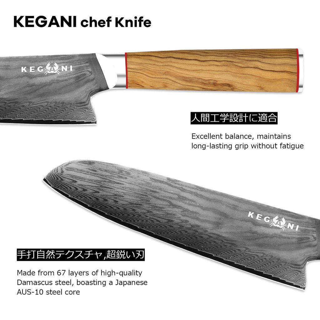 Shopi Vella 8 inch kiritsuke kitchen knife with Damascus steel blade and wooden handle