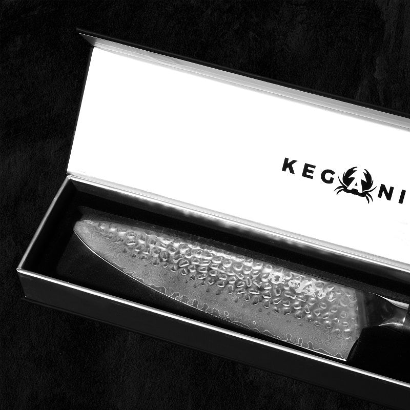 Shopi Vella Damascus chef knife 8 inch with hammered blade in elegant gift box