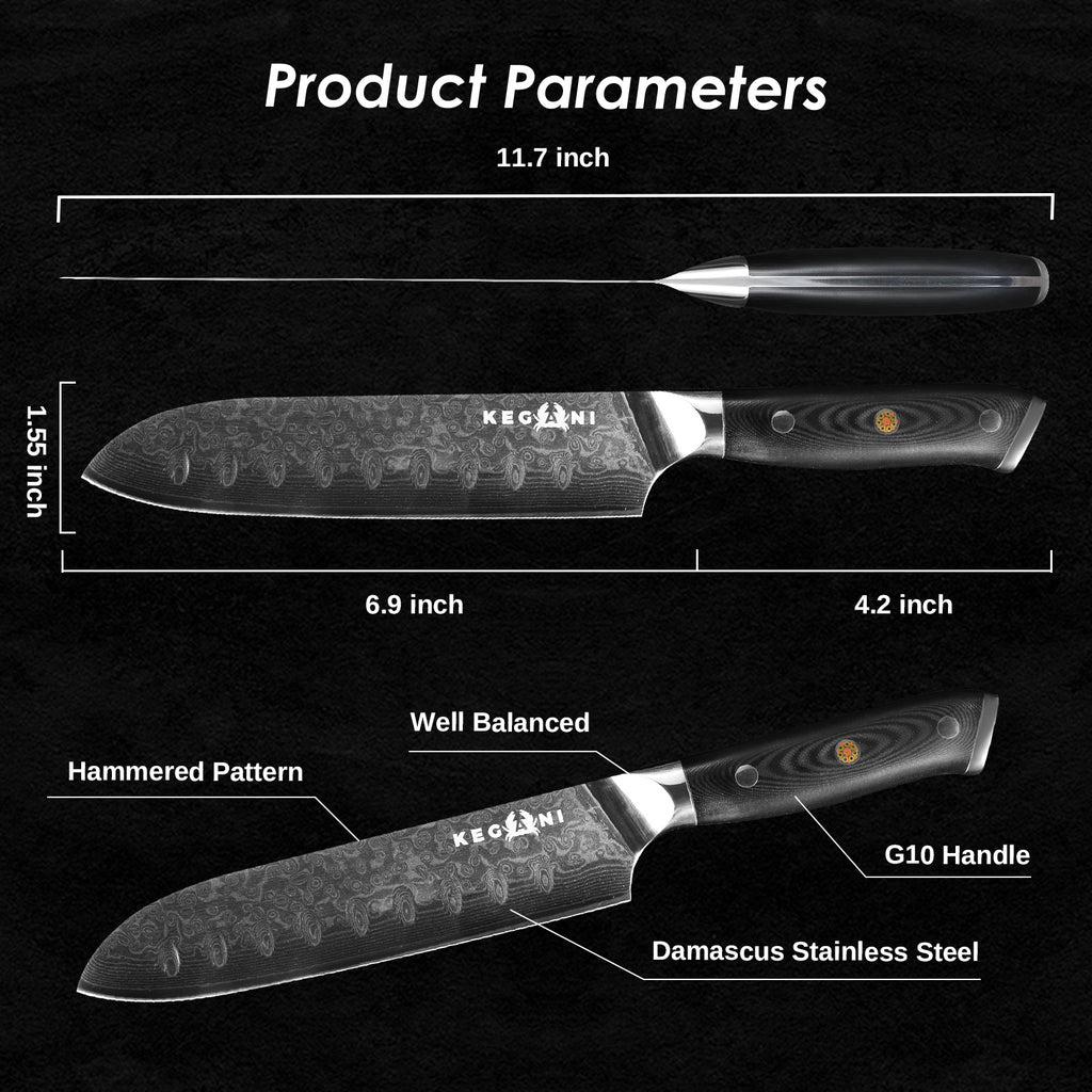 Damascus chef knife 8 inch with hammered pattern, G10 handle, and Damascus stainless steel blade