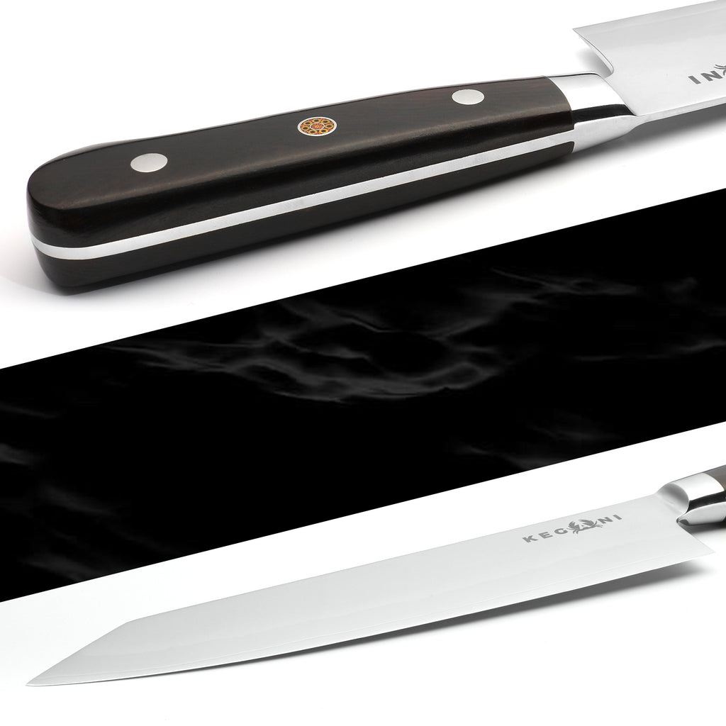 Shopi Vella ergonomic handle chef knife with polished wooden handle and sharp stainless steel blade