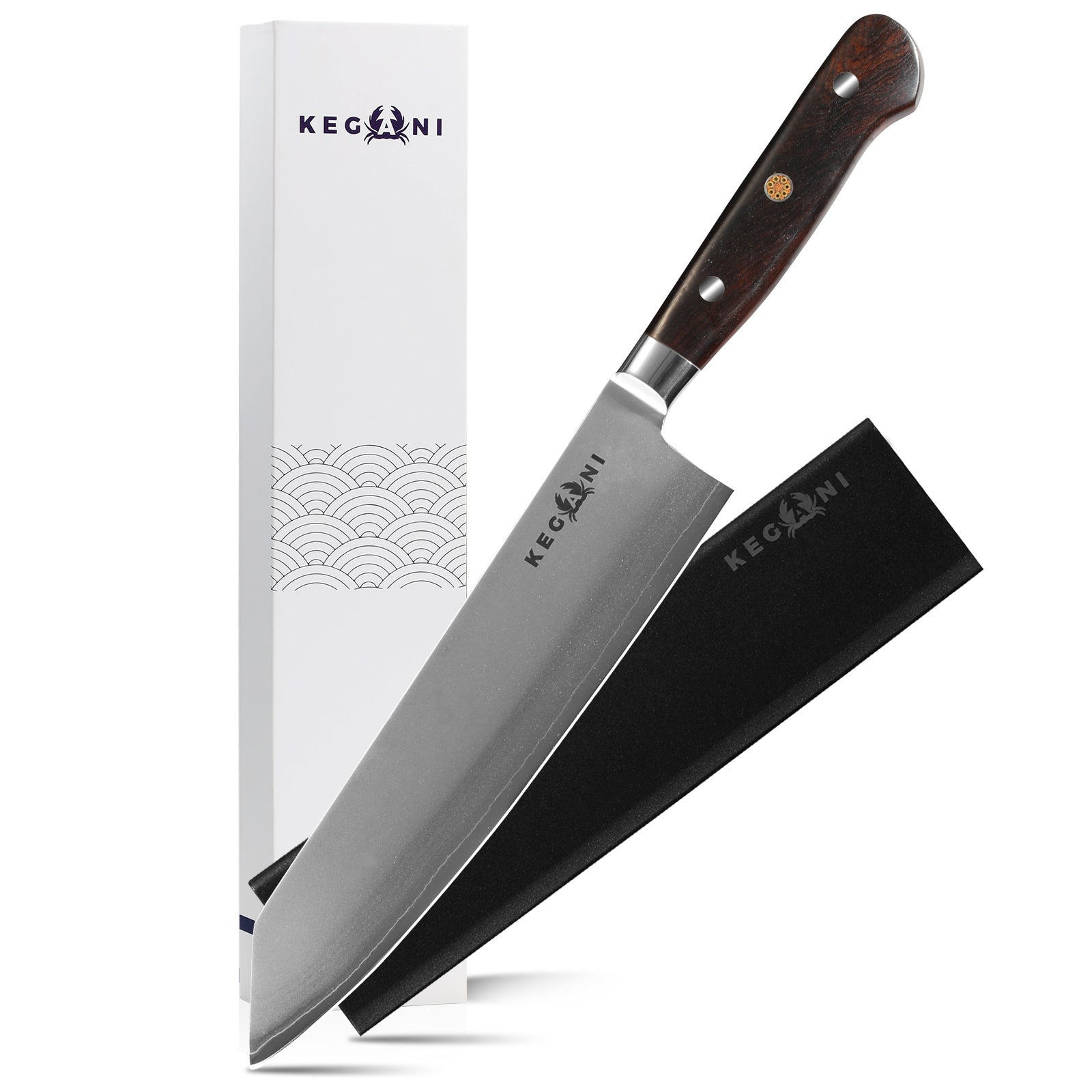 Ergonomic handle chef knife by Shopi Vella with wooden handle and sharp stainless steel blade