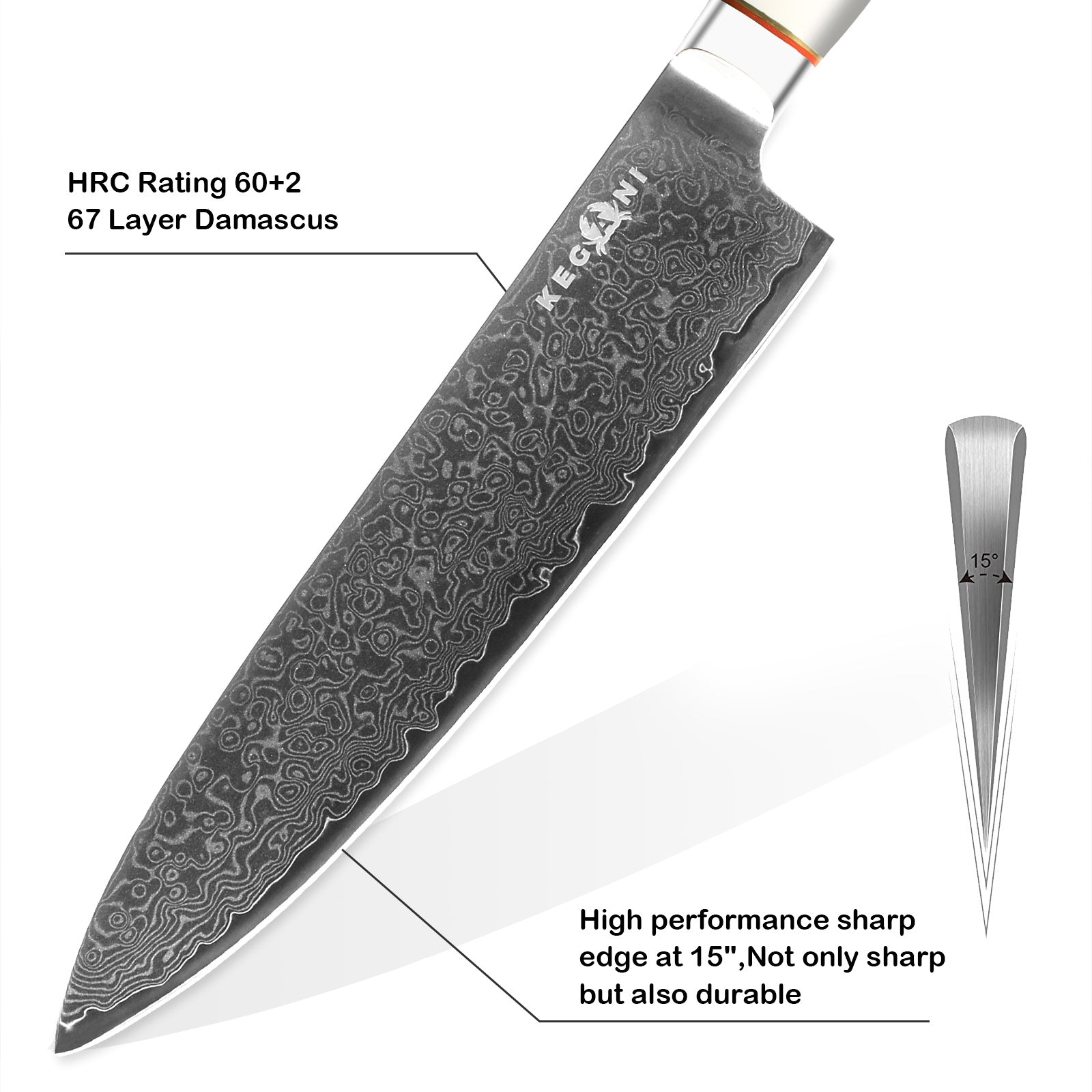 Shopi Vella ultra-sharp chef knife ergonomic handle with 67 layer Damascus steel blade and high performance edge