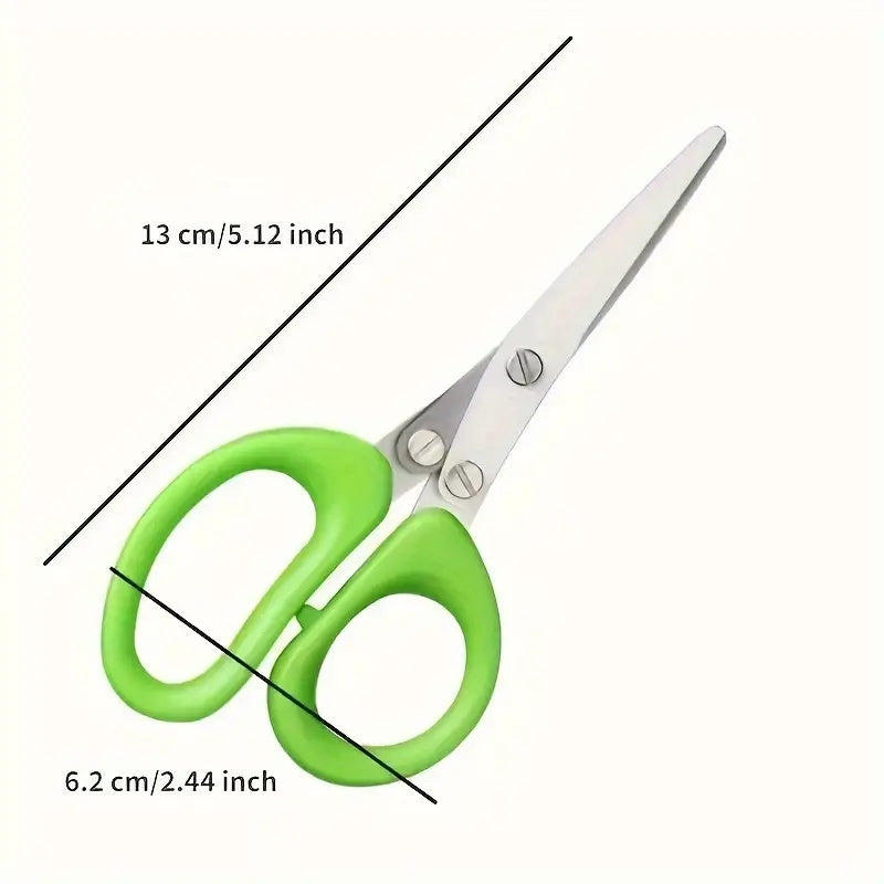 Shopi Vella 5-layer herb scissors with green handles and stainless steel blades for home storage use