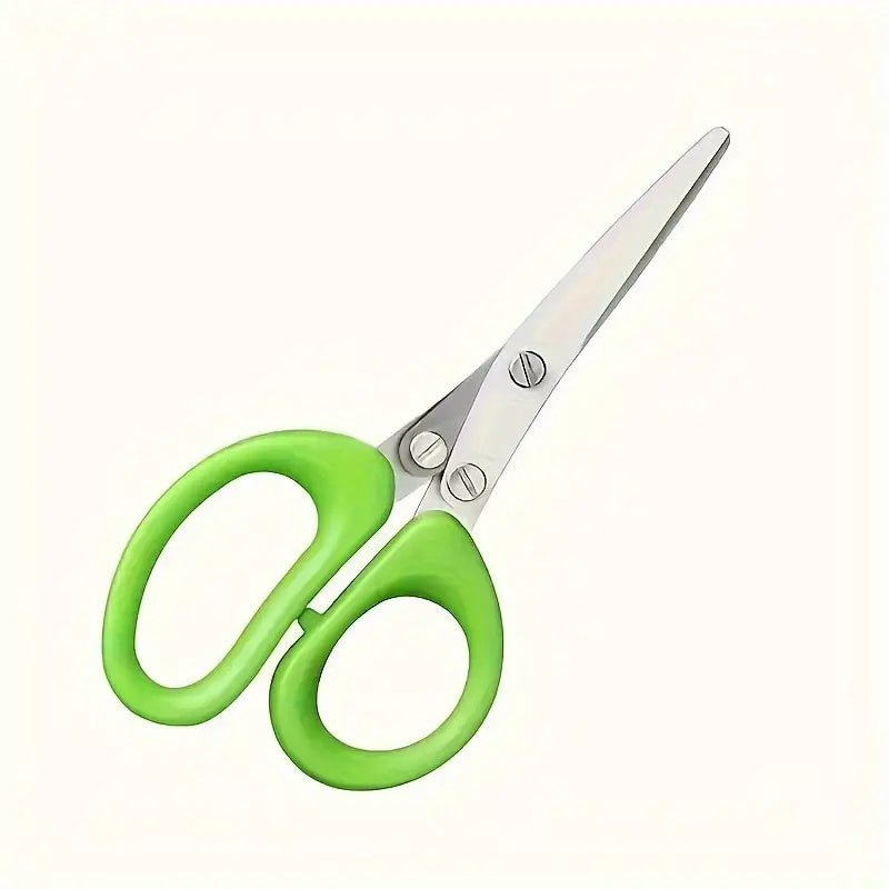 Shopi Vella green handled 5-layer herb scissors with stainless steel blades for home storage