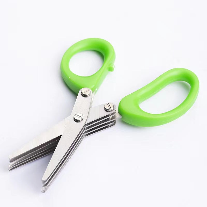 Shopi Vella 5-layer herb scissors with green handles for efficient herb cutting and home storage