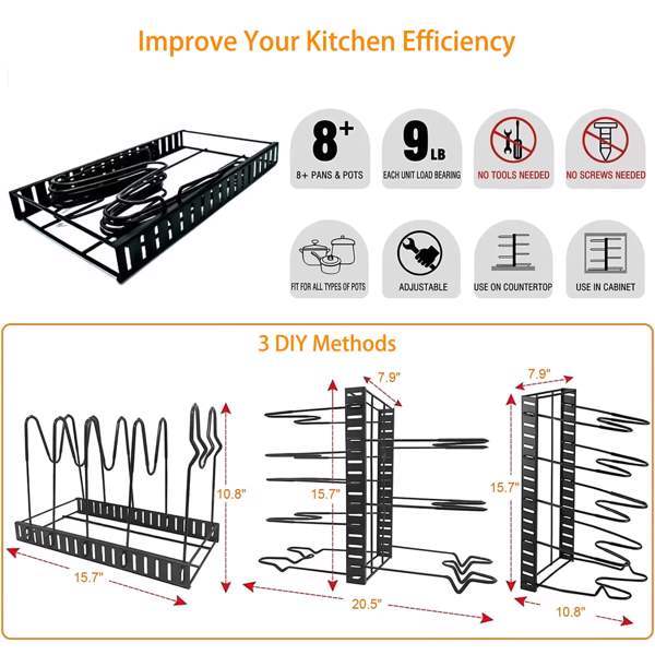 Shopi Vella kitchen cabinet organizers black metal rack for efficient kitchen storage and pot organization