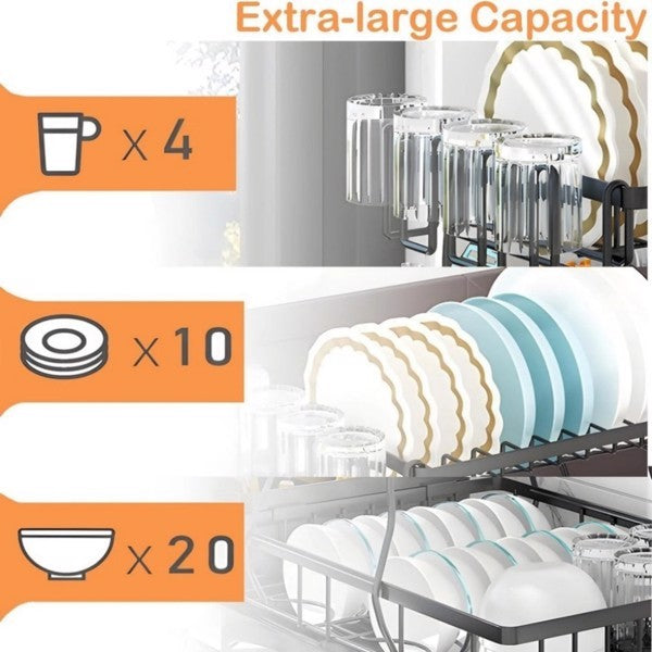 Shopi Vella kitchen countertop water filter rack with extra-large capacity holding glasses plates and bowls