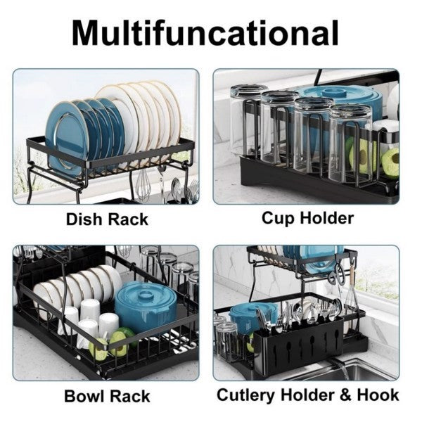 Shopi Vella kitchen countertop water filter rack with multifunctional design including dish rack cup holder bowl rack and cutlery holder
