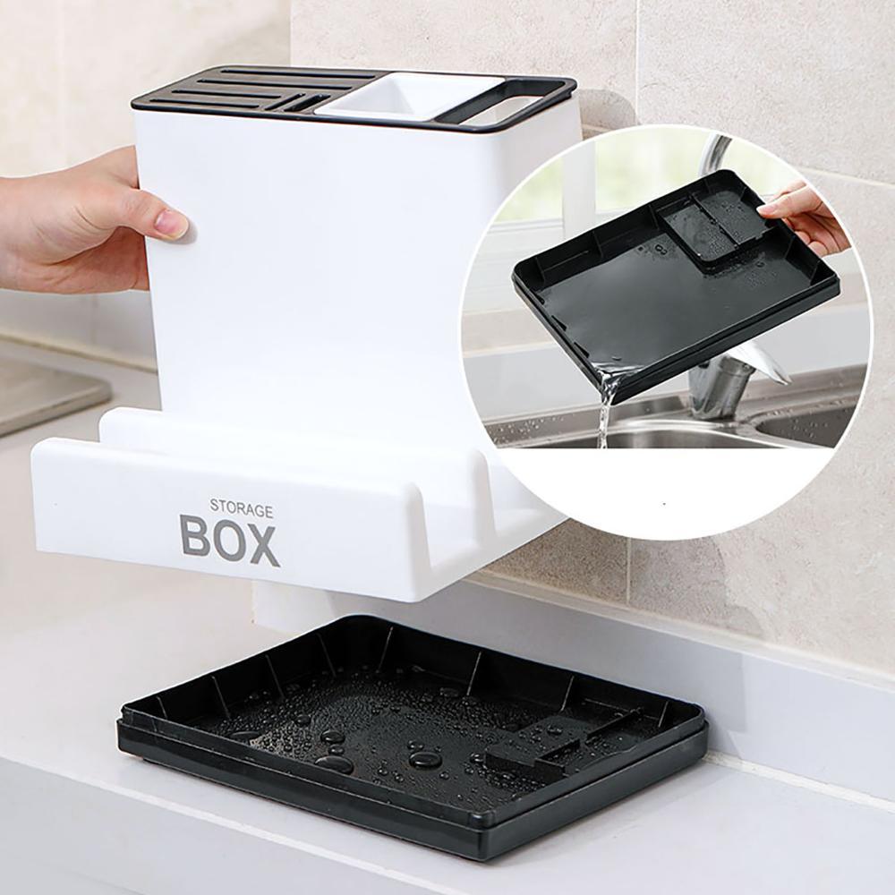 Shopi Vella kitchen knife holder rack with removable drip tray for easy cleaning and organized kitchen storage
