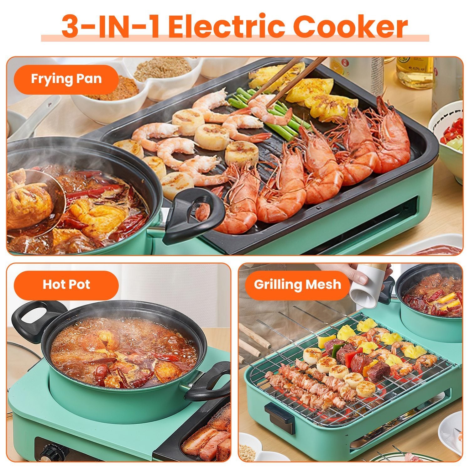 Shopi Vella Korean BBQ grill with shabu shabu hot pot 3-in-1 electric cooker with frying pan and grilling mesh
