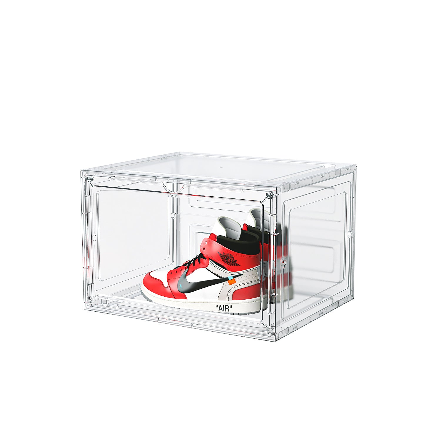 Shopi Vella large acrylic shoebox organizer clear storage box with red and white sneaker inside