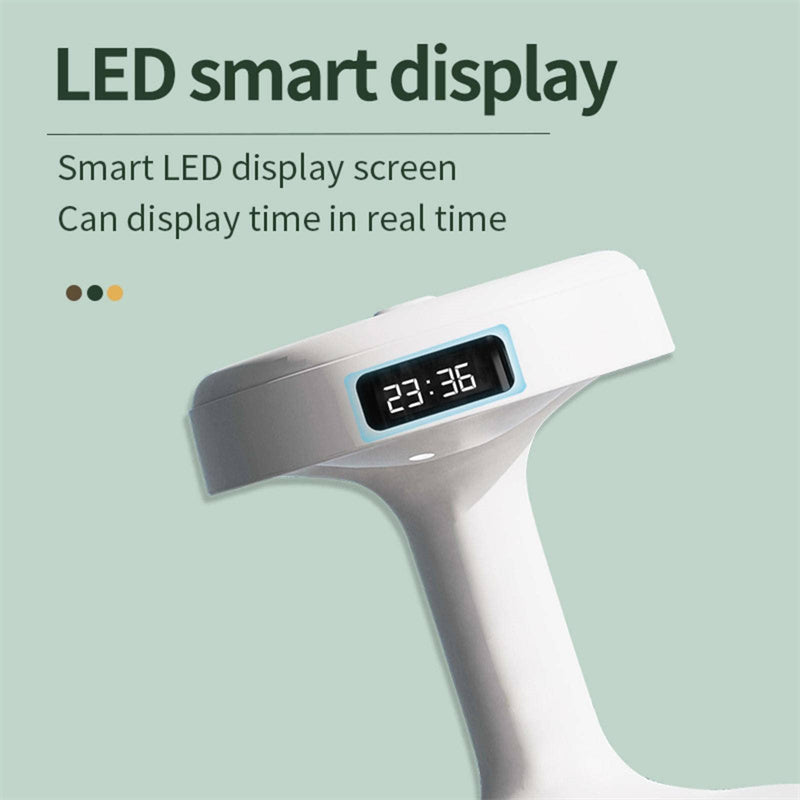 LED smart display close-up on large capacity aroma diffuser showing real-time clock on Shopi Vella home storage product