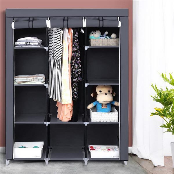 Shopi Vella large fabric wardrobe 130x45x167cm with hanging clothes and organized shelves