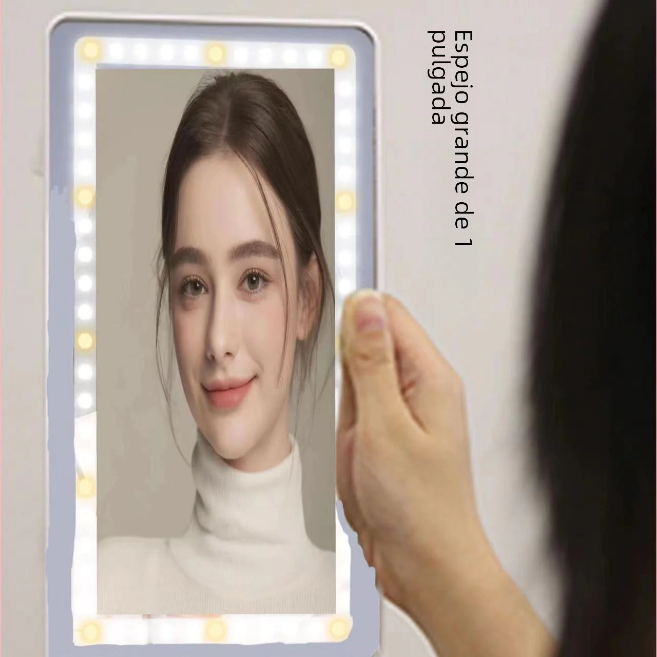 Best car vanity mirror for makeup with LED lights showing clear reflection of woman applying makeup