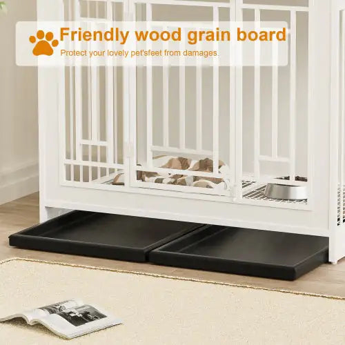 White large wooden dog kennel furniture with friendly wood grain board protecting pet's feet