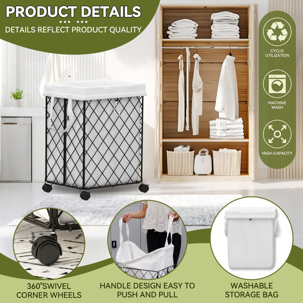 Shopi Vella laundry basket on wheels with 360 swivel corner wheels and washable storage bag in modern laundry room