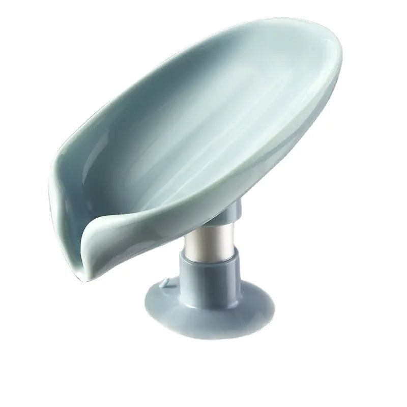 Gray leaf shaped soap holder with suction base for bathroom countertop from My Store