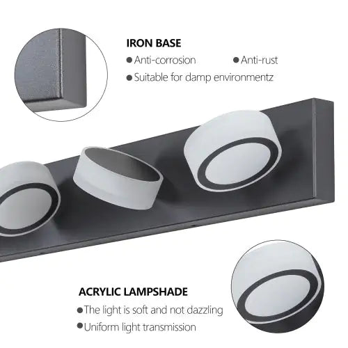 LED bathroom wall light 4 bulbs with iron base and acrylic lampshades soft uniform light