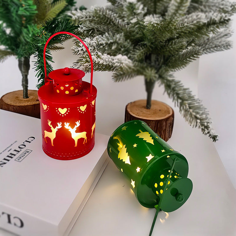 Shopi Vella LED Christmas candle lanterns in red and green with festive cutout designs for home storage decor