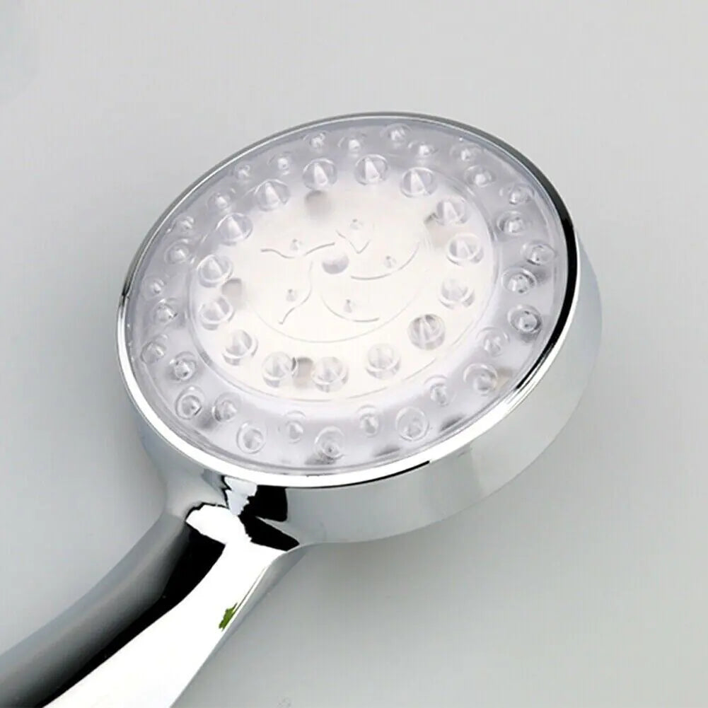 Chrome LED color changing shower head with multiple nozzles for an illuminated shower experience