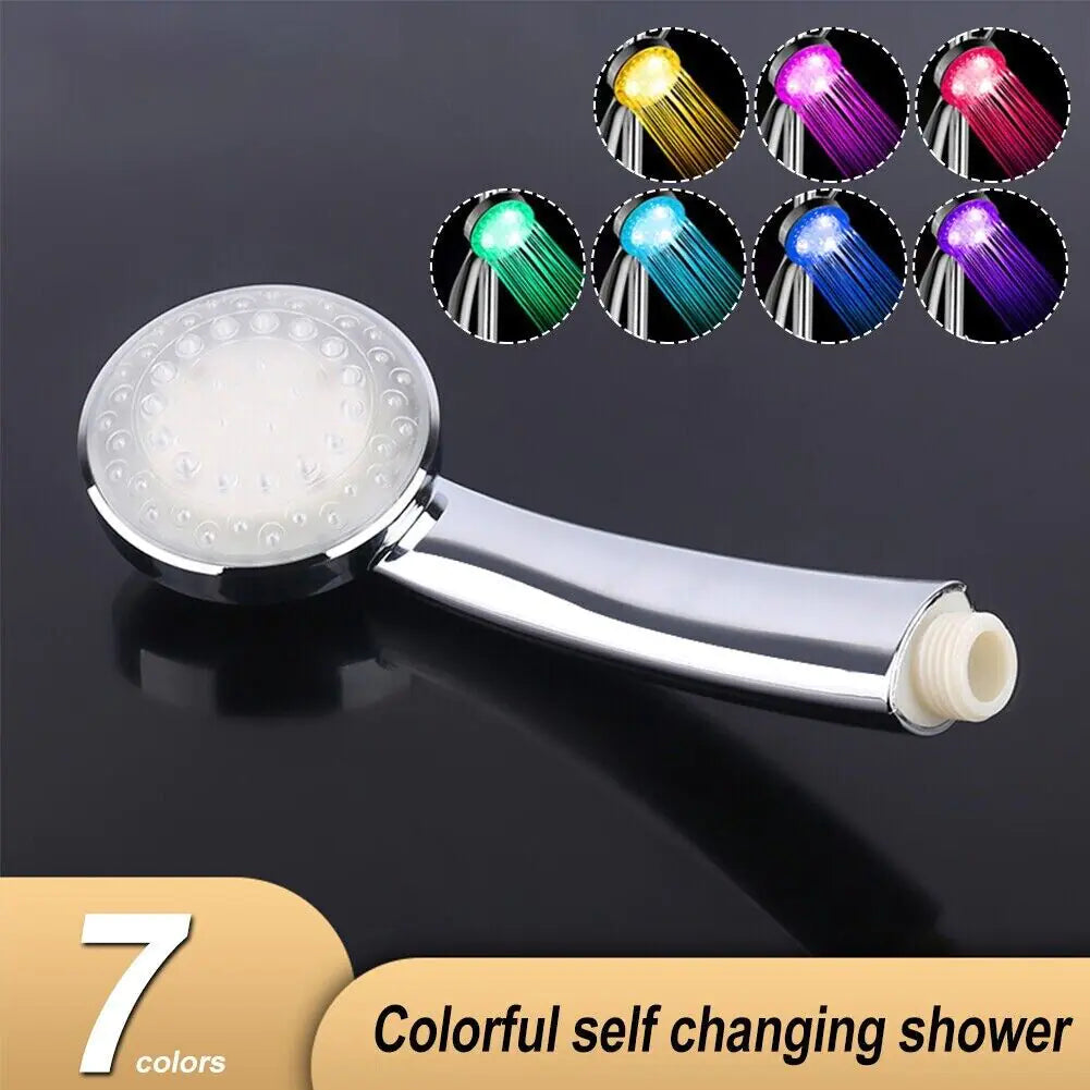 LED color changing shower head with seven color options and sleek chrome finish