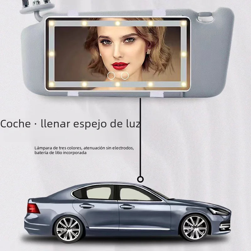 Best car vanity mirror for makeup with LED lights attached to car sun visor for clear reflection