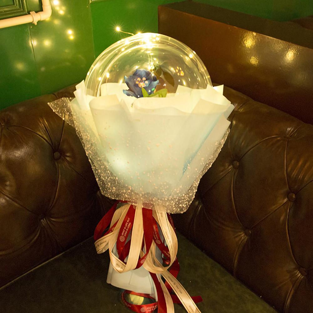 Shopi Vella LED rose balloon bouquet with glowing fairy lights wrapped in white and pink ribbons