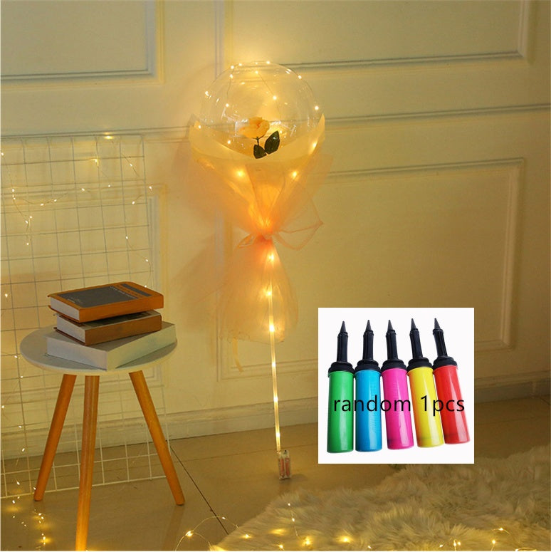 Shopi Vella LED rose balloon bouquet with glowing lights displayed in cozy room corner