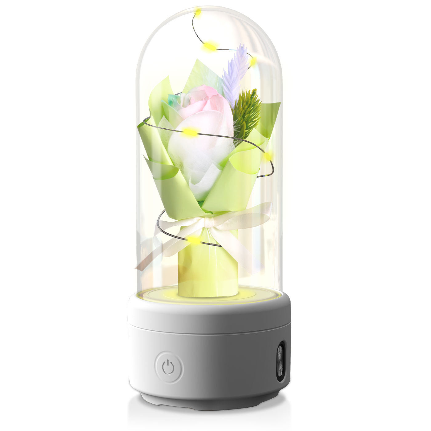 Shopi Vella LED rose night light speaker with pink rose under glass dome for home storage decor