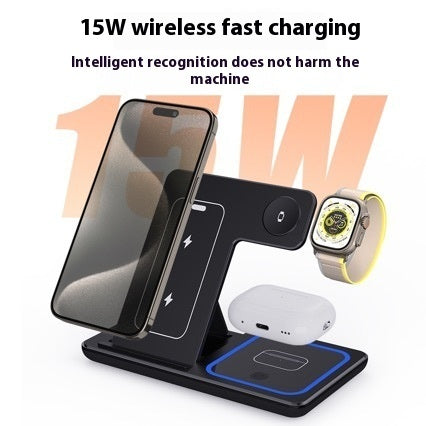 LED wireless charger stand for Airpods with 15W fast charging for phone watch and earbuds