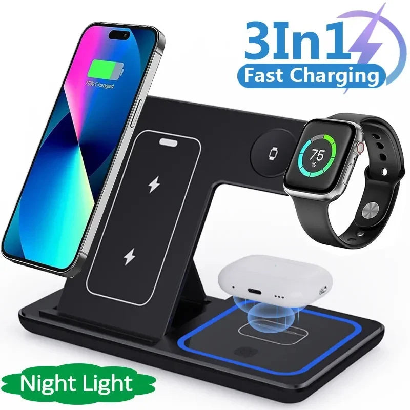 Shopi Vella LED wireless charger stand for Airpods with fast charging for phone watch and earbuds