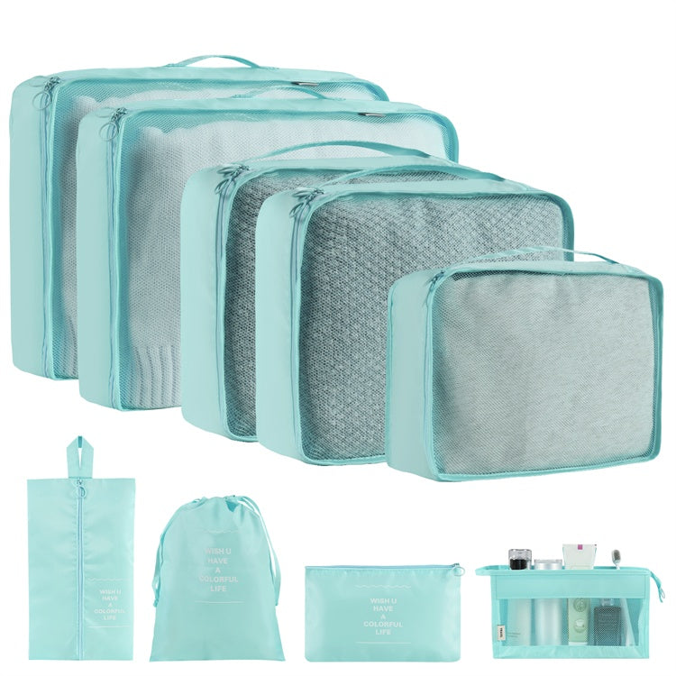 Shopi Vella waterproof travel storage organizer set including packing cubes and toiletry bags in light blue