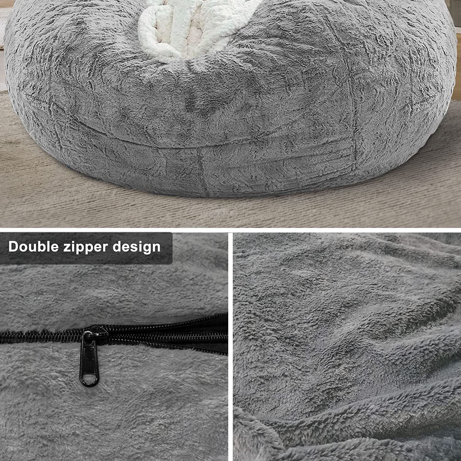 Light grey lazy sofa chair cover with soft plush fabric and double zipper design for easy use