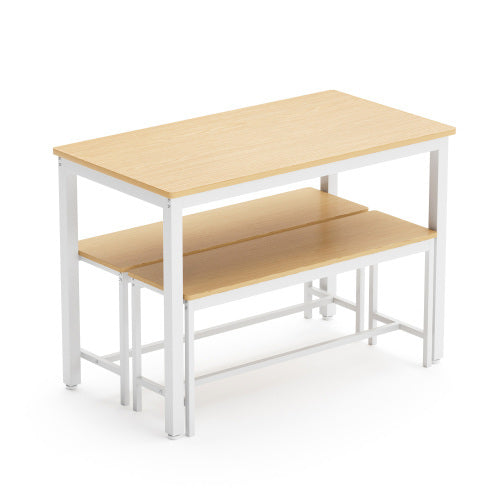 Shopi Vella home storage kitchen table counter with chairs set featuring light wood top and white metal frame