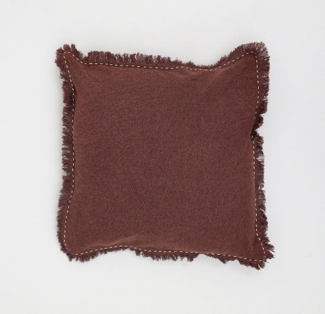 Shopi Vella brown linen pillow with fringe edges for stylish and cozy home decor