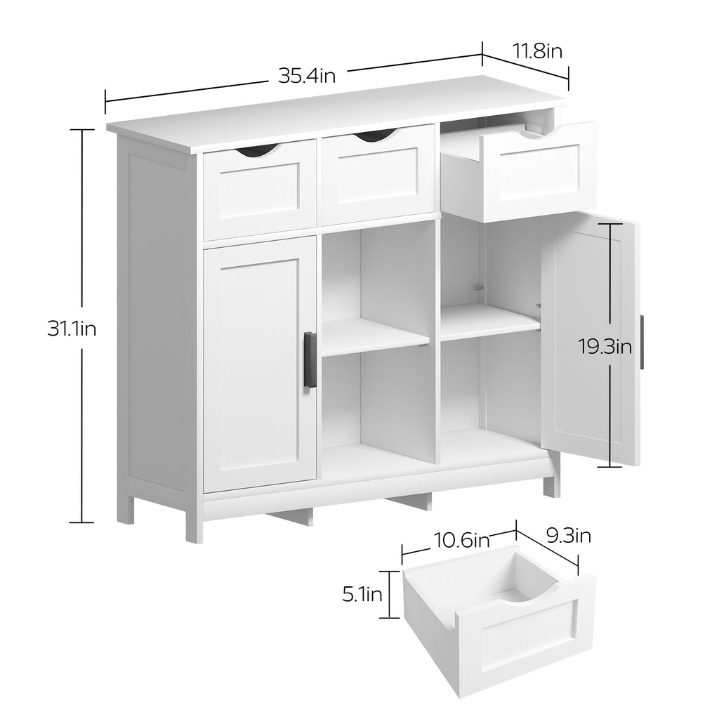 Shopi Vella white living room cabinet with shelves featuring drawers and multiple compartments