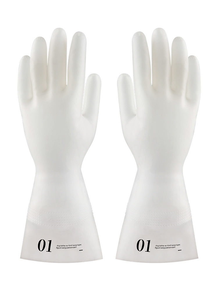 Shopi Vella long nitrile dishwashing gloves in white for kitchen cleaning and storage