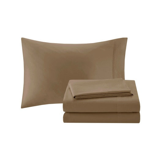 Shopi Vella 12 piece comforter set with sheets in solid brown color including pillowcases and fitted sheets