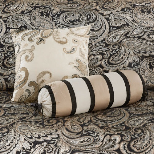 Shopi Vella 12 piece comforter set with sheets featuring paisley design and decorative pillows