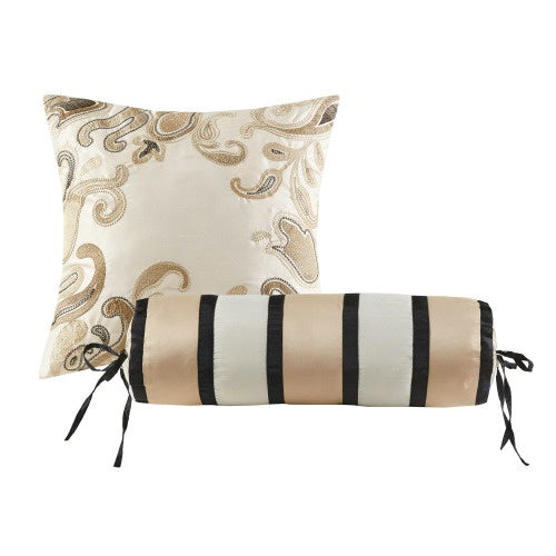 Shopi Vella decorative beige and brown pillow set included in 12 piece comforter set with sheets
