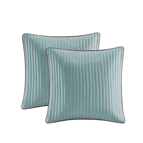 Shopi Vella luxury bedding set with comforter full featuring two light blue quilted pillow shams