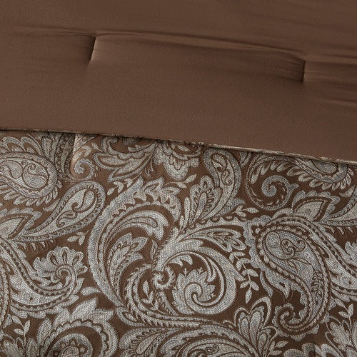 Shopi Vella luxury bedding set with comforter full featuring intricate paisley pattern in brown and beige tones