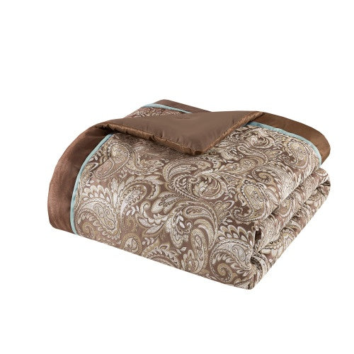 Shopi Vella luxury bedding set with comforter full in brown paisley pattern and solid brown edges