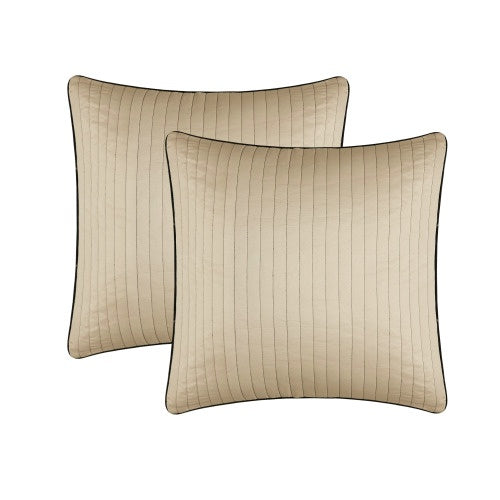 Shopi Vella luxury comforter set for full bed with beige quilted pillow shams and black piping