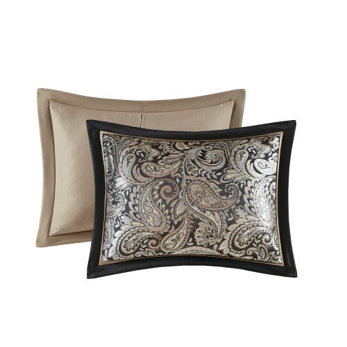 Shopi Vella luxury comforter set for full bed with paisley patterned and solid color decorative pillows