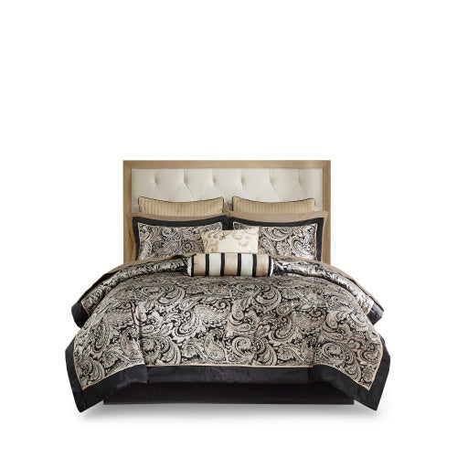 Shopi Vella luxury comforter set for full bed with elegant black and beige paisley design