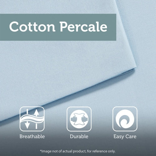 Close-up of luxury cotton duvet set with chenille in light blue showcasing breathable and durable cotton percale fabric