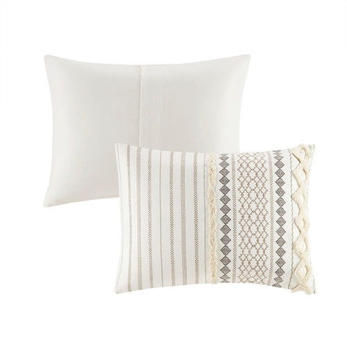 Shopi Vella luxury cotton duvet set with chenille featuring two decorative pillows in neutral tones
